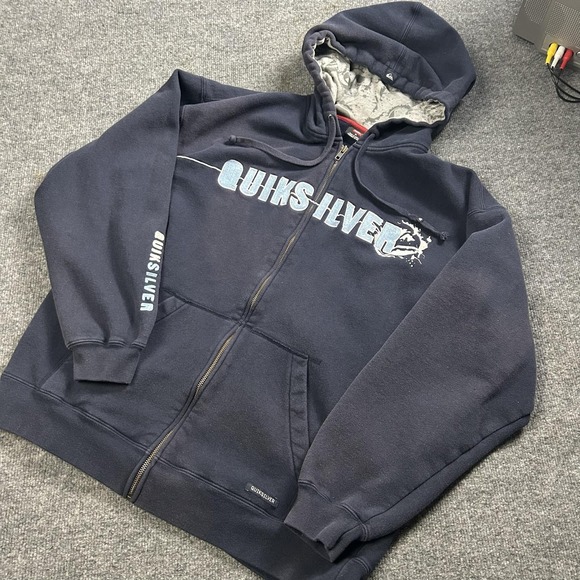 Quiksilver Other - Quiksilver Hoodie Mens Medium Blue Full Zip Fleece Graphic Logo Sweatshirt